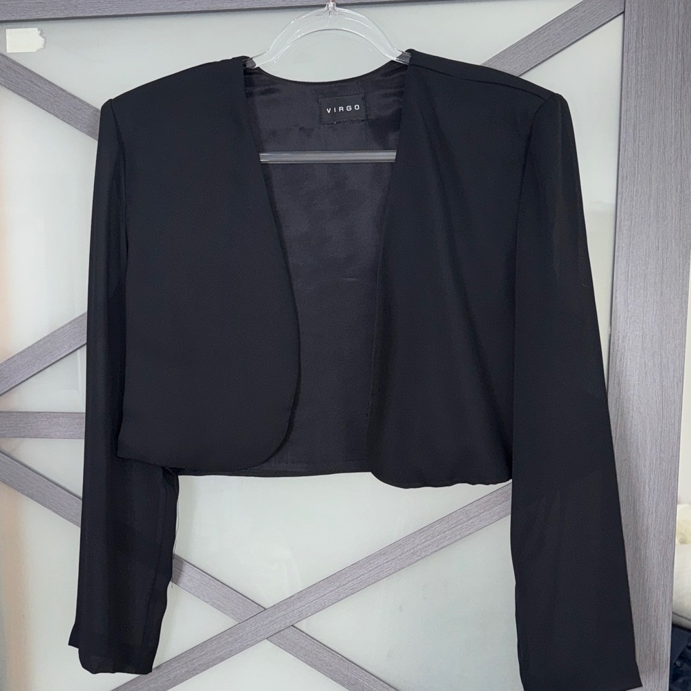 Virgo Women's Elegant Black Blazer with Sheer Sleeves